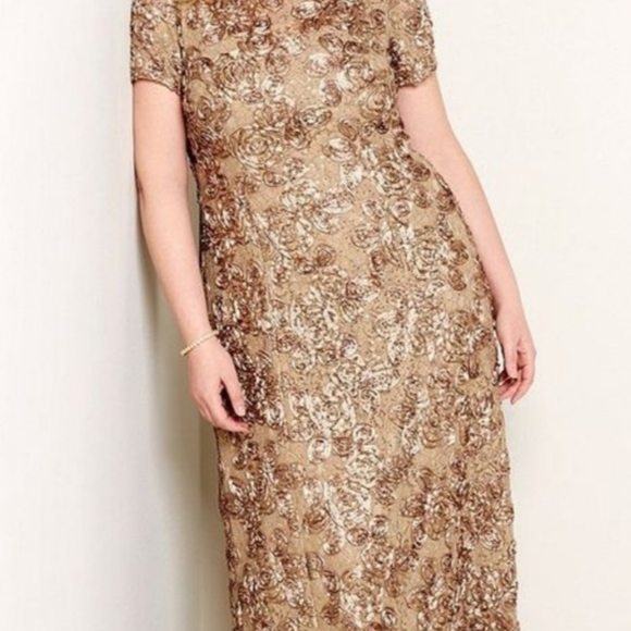 Alex Evenings Rosette A-line Gown, Champagne sz. 8 - Picture 3 of 11